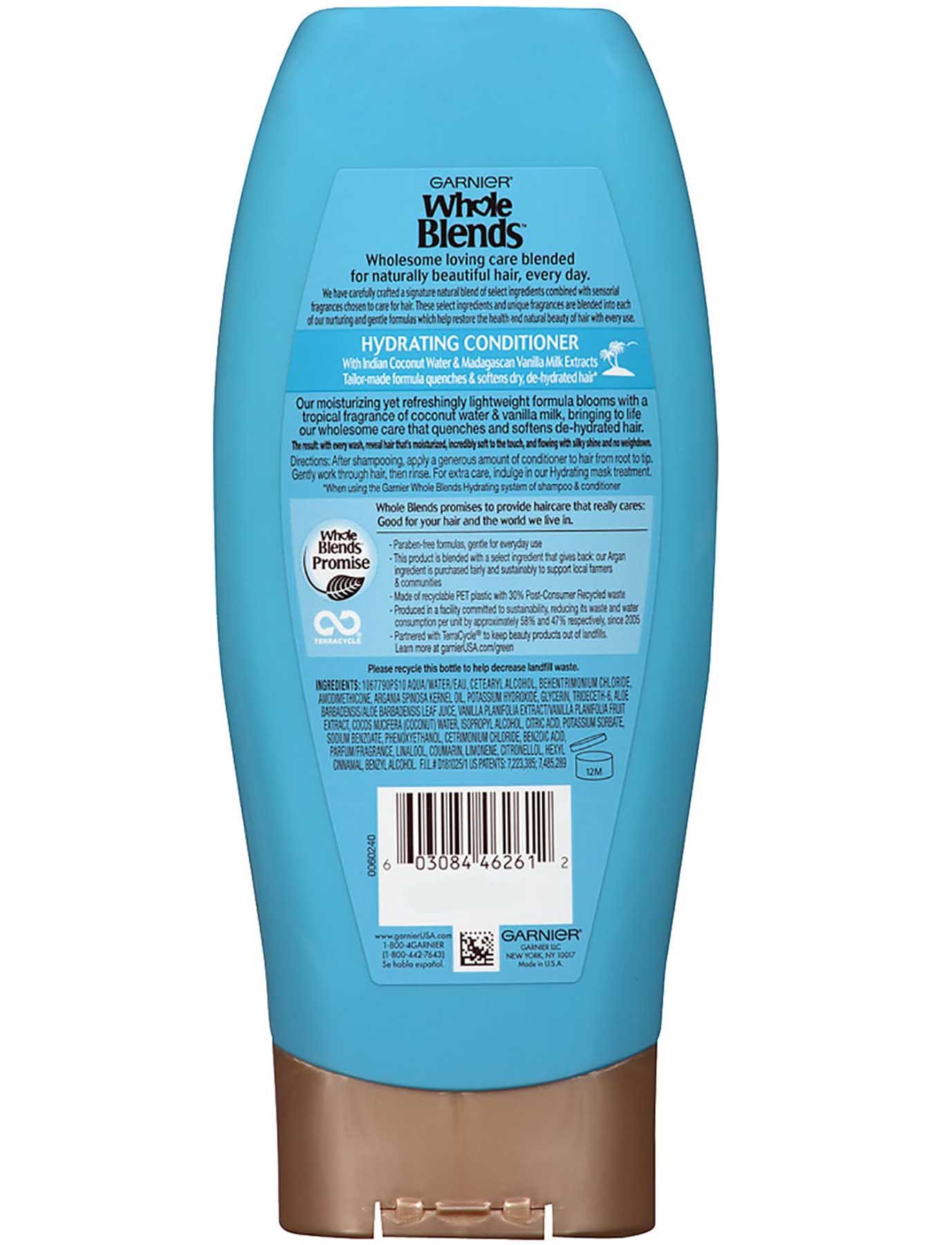 Back view of Hydrating Conditioner with Coconut Water and Vanilla Milk Extracts.